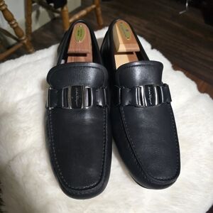 Salvatore Ferragamo Black Leather Slip-On Loafers